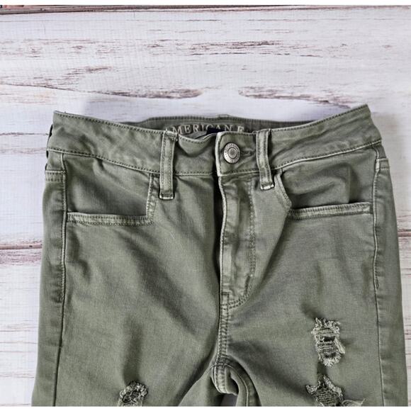 American Eagle Army Green Distressed Super Stretch X High Rise Jegging sz 2 - Picture 4 of 7